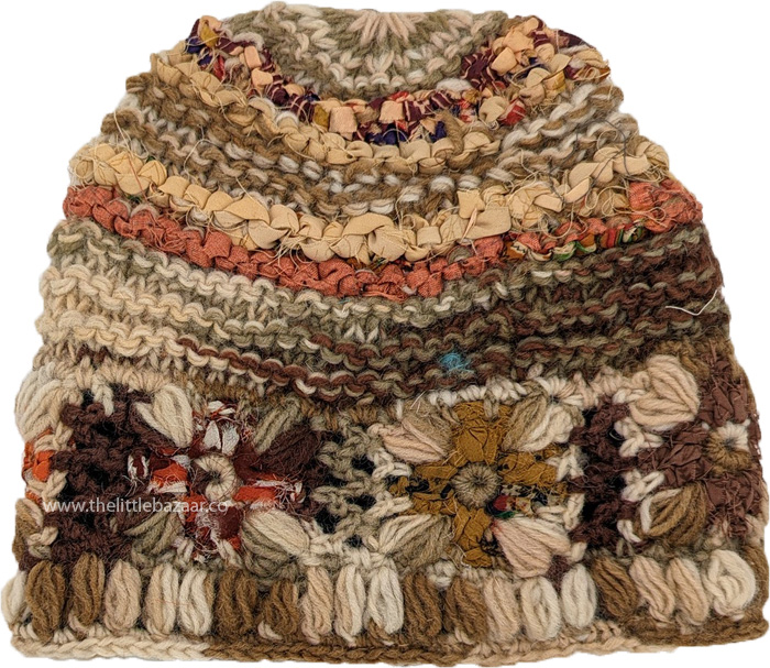 Brown Blossom Woven Woolen Silk interwoven Hat