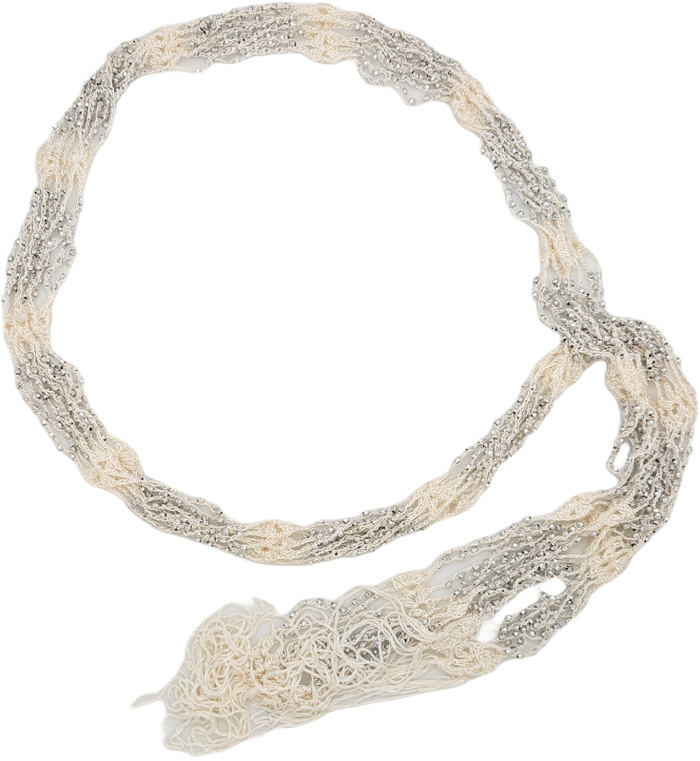 Cream Crochet Waist Belt with Shining Beads