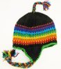 Rainbow Winter Woolen Hat in Black with Rainbow Tassels