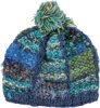 Turquoise Blue Wool and Fabric Beanie Hat with Pompom