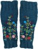 Handmade Woolen Floral Leg Warmers in Peacock Blue