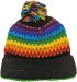 Rainbow Winter Woolen Hat in Black with Rainbow Pom