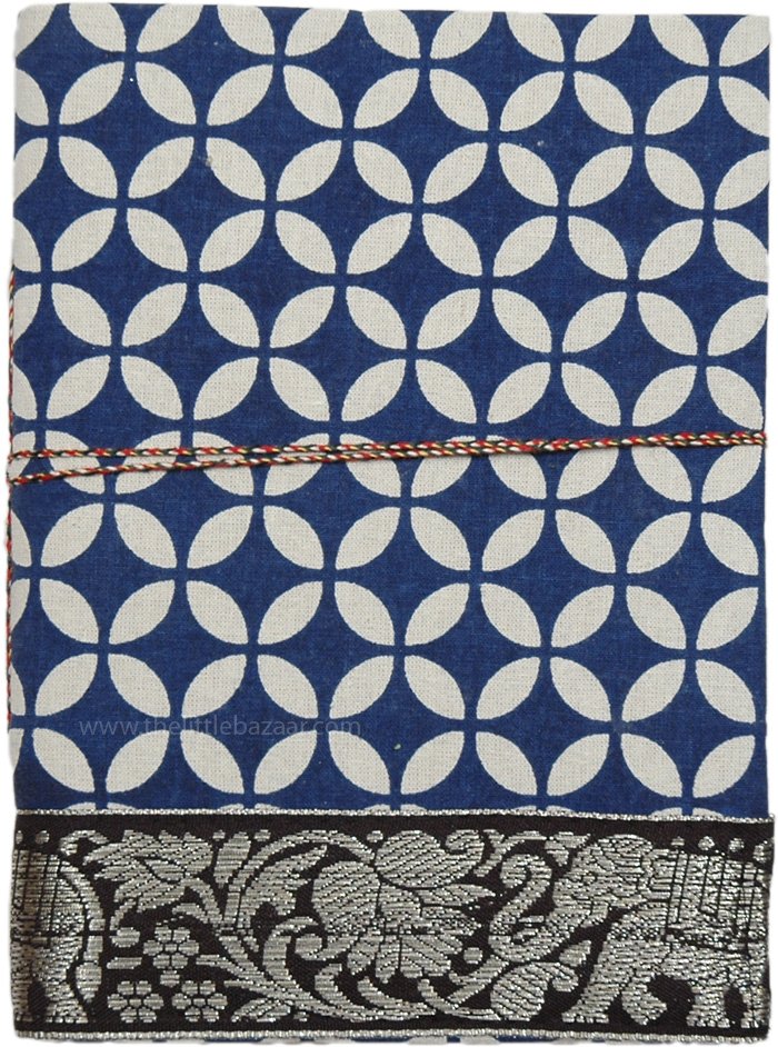 Navy Blue Handmade Paper Notebook with Elephant Border XL