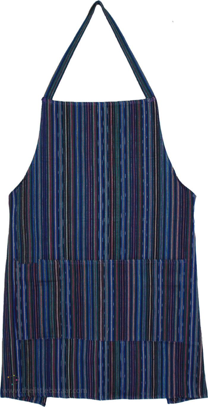 Midnight Blue Striped Mayan Artisan Kitchen Apron