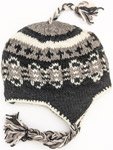 Pure Wool Hand Knitted Black and White Ear Covered Hat