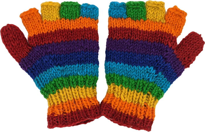 Pure Wool Rainbow Half Finger Gloves