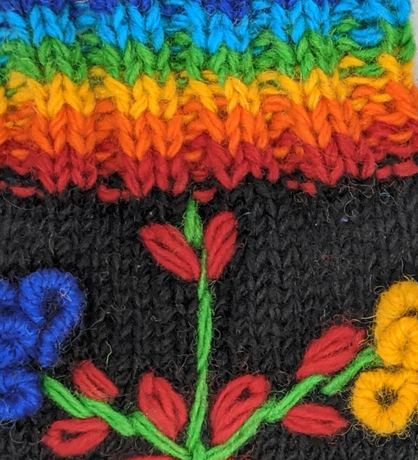 Rainbow Floral Black Woolen Leg Warmer Handmade