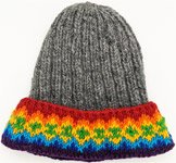 Knit Rainbow Beanie Woolen Grey Ski Winter Hat