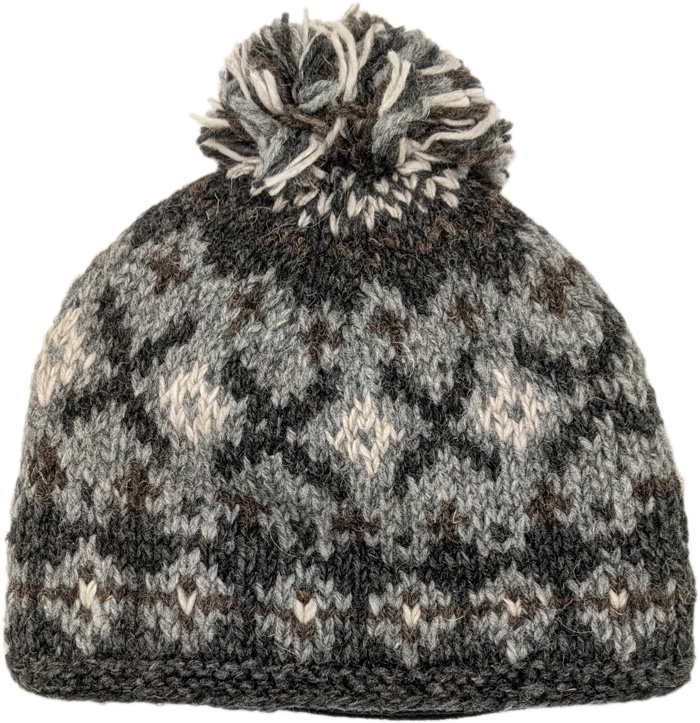Classic Grey Hand Knit Wool Hat with Pompom