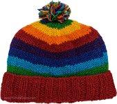 Red Rainbow Beanie Hand Knit Woolen Hat