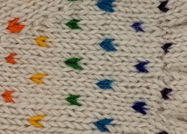 White Wool Half Gloves with Rainbow Pattern