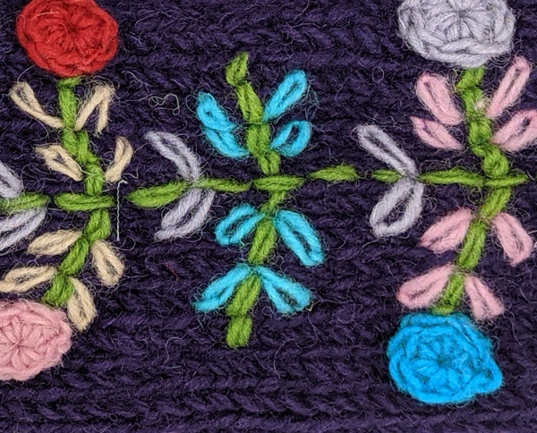 Royal Blue Woolen Hand Warmers with Floral Details