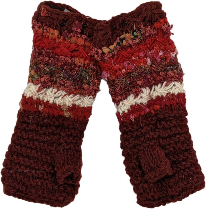 Shades Of Red interwoven Wool and Silk Hand Warmers
