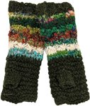 Green interwoven Wool Silk Fingerless Hand Warmers