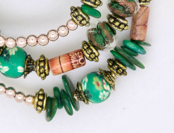 Green Light Beaded Spiral Coil Bracelet