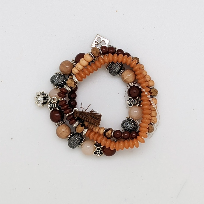 Brown Earth Beaded Multi Strand Wrap Bracelet