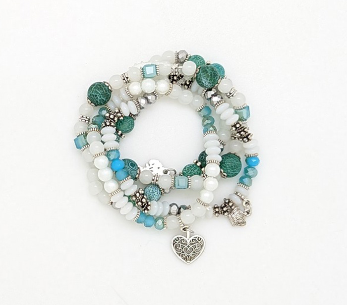 Azure Blue Beaded Multi Strand Bracelet Set