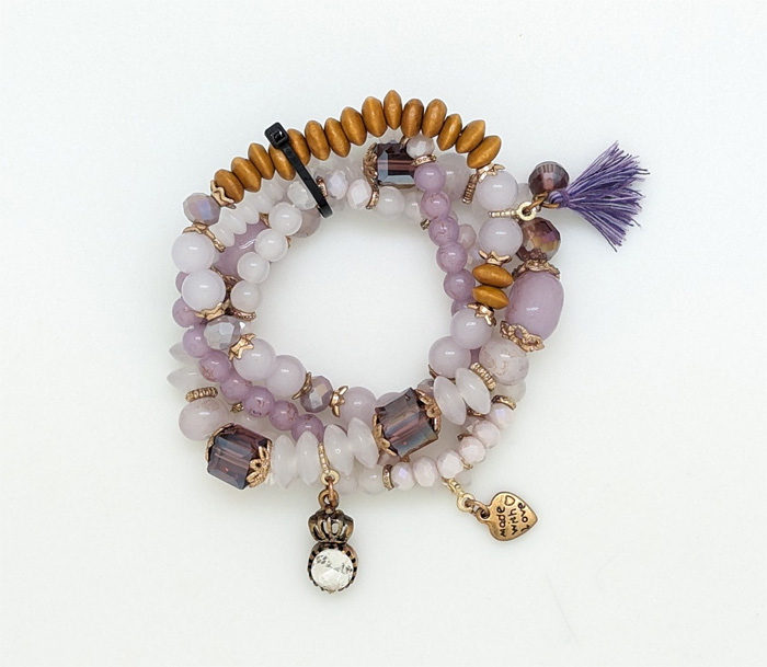 Lavender Nut Beaded Multi Strand Bracelet Set