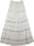 White Silver Sequin Deco Long Skirt