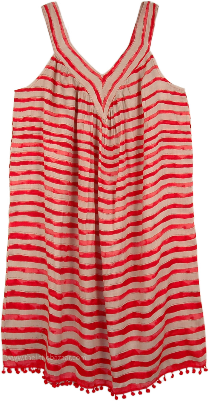 XL Beach Dress in Pomegranate and Beige Stripes