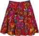 Crimson Red Hip Hop Short Flared Skirt with Floral Tiers