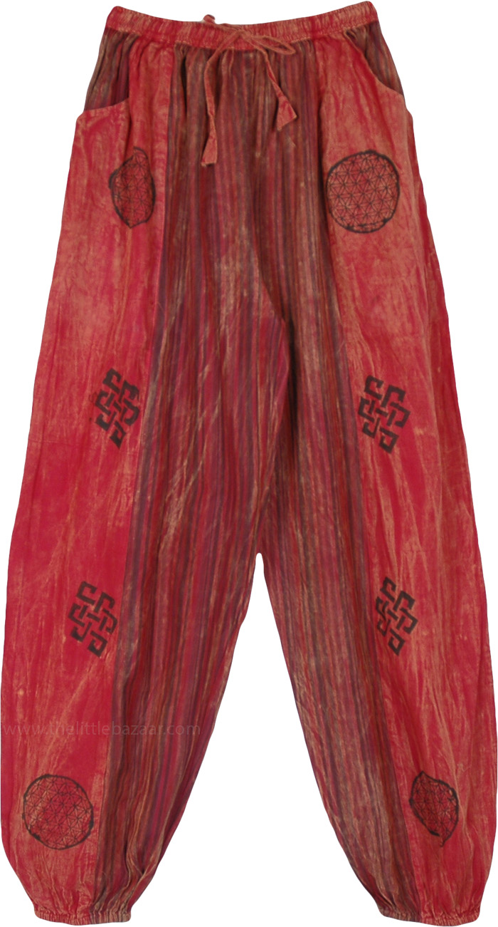 Stripes and Solid Crimson Harem Yoga Pants