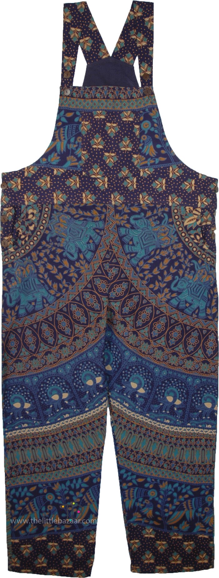 Marine Blue Hippie Print Lounging Overalls