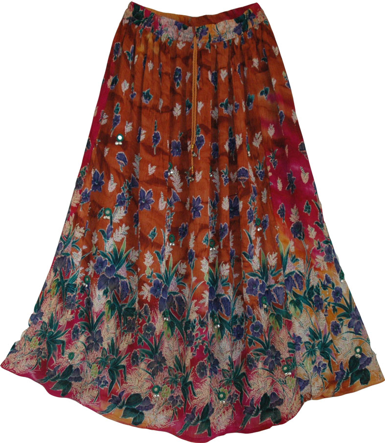 Cognac Floral Skirt