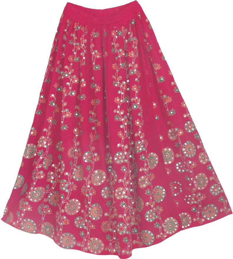 Hibiscus Sequin Skirt with Floral Motifs