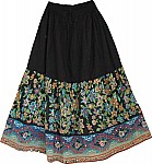 Black Cotton Bold Floral Skirt