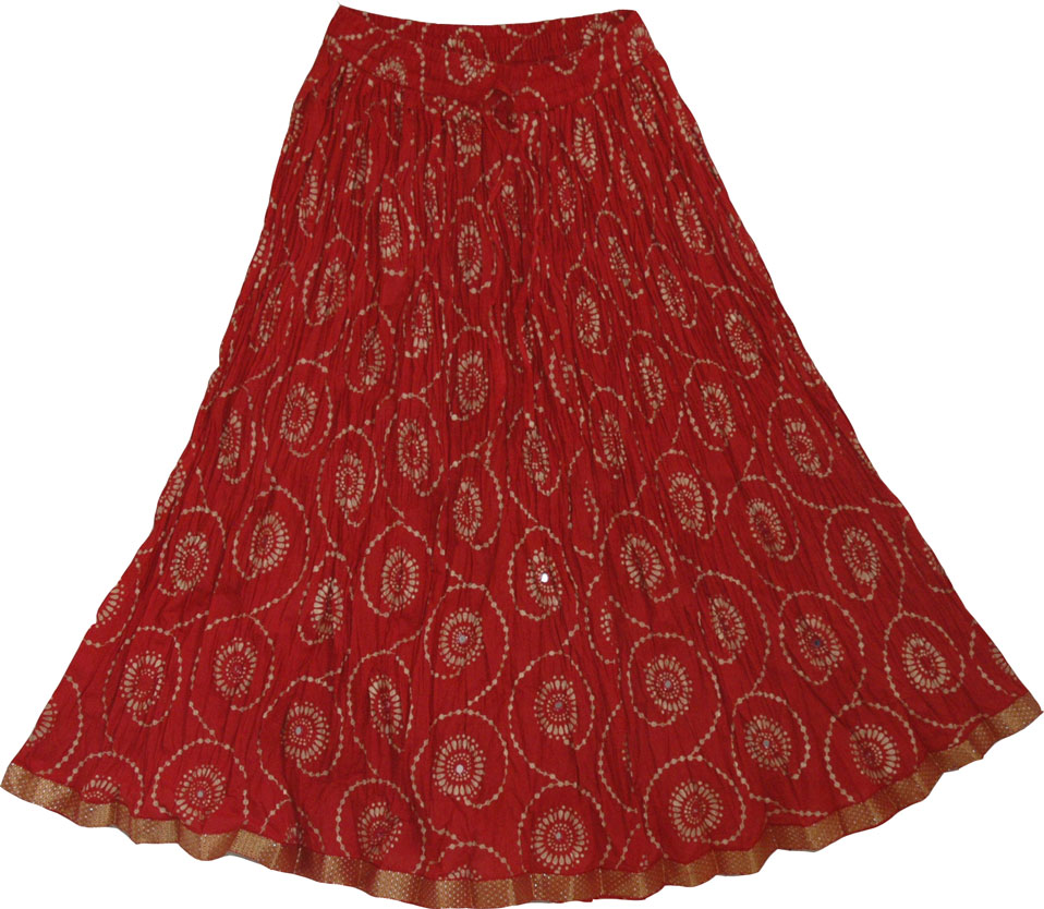 Chakra Ethnic Skirt in Red