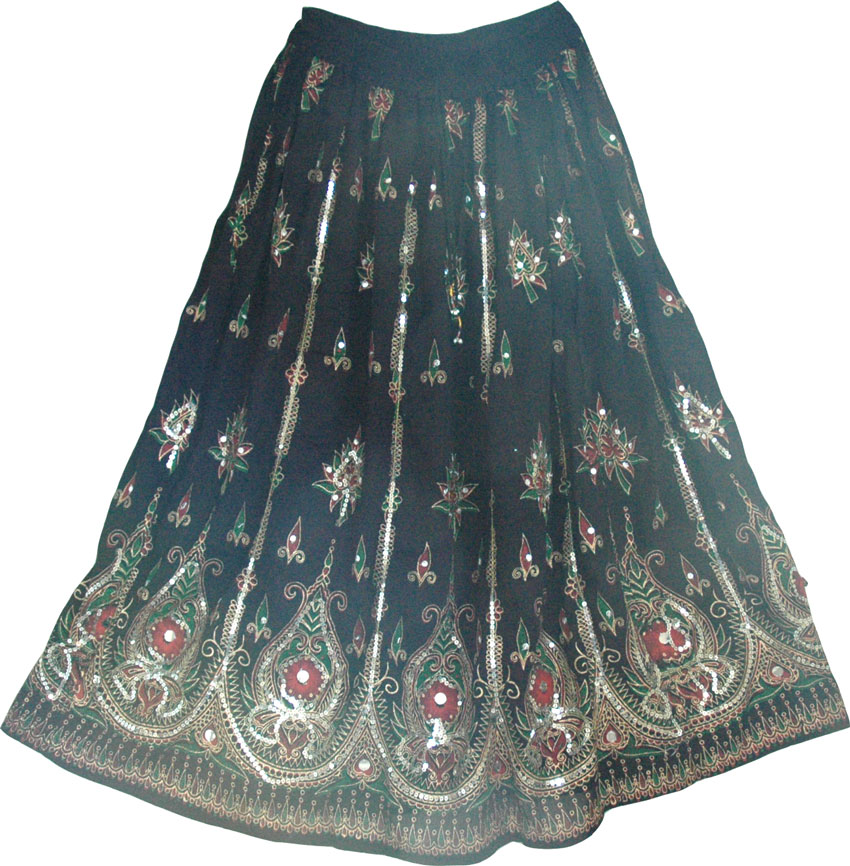 Black Sequin Long Skirt