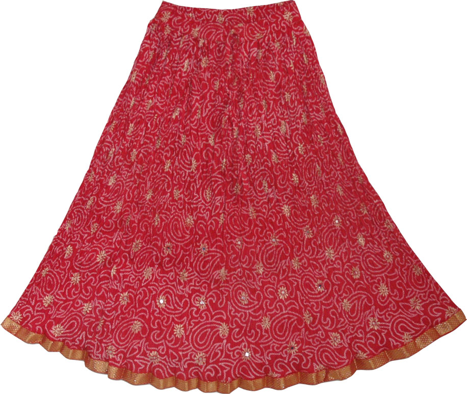 Crimson Red Ethnic Skirt | Short-Skirts