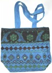 Hand Embroidered Shoulder Bag with Mirrors in Blue