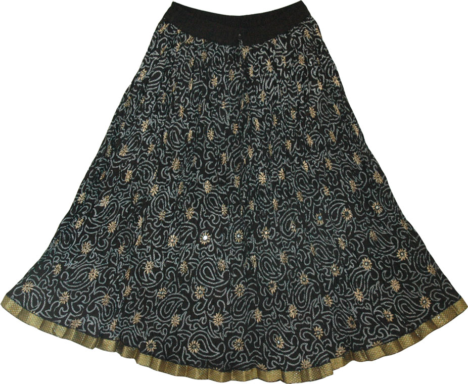 Black Golden Short Crinkle Skirt