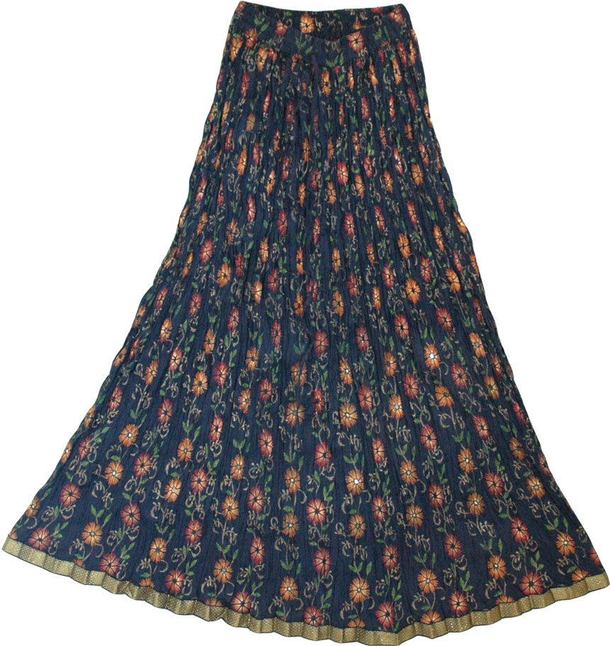 Navy Floral Summer Crinkle Skirt