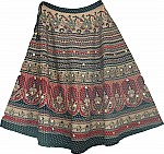 Ethnic Printed Long Indian Cotton Skirt with Sequins