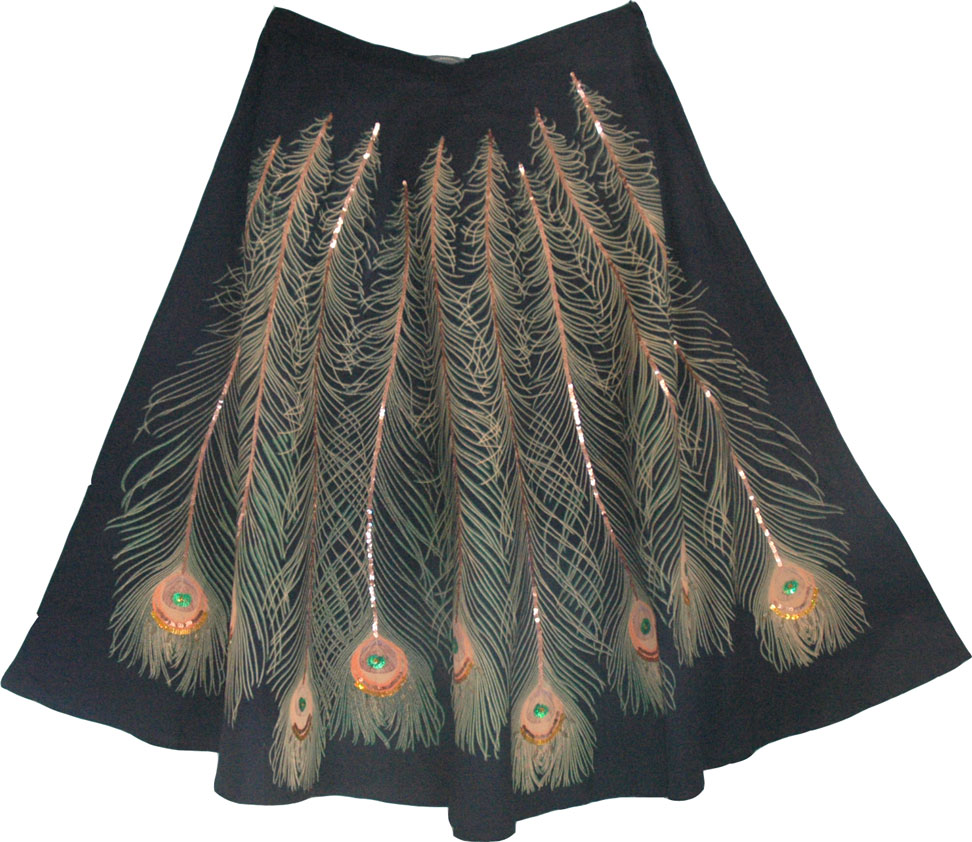 Tropical Rainforest Peacock Black Skirt