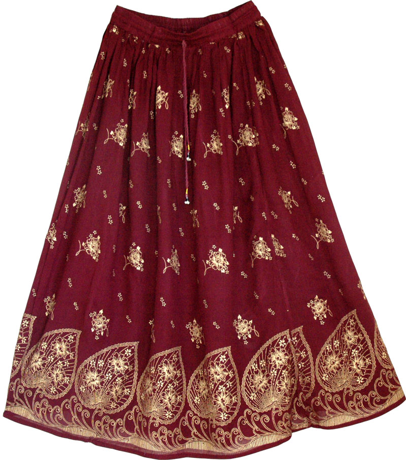 Wine Berry Block Print Skirt