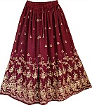 Wine Berry Golden Block Long Skirt