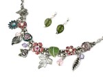 Necklace set with multi color floral and leaf designs