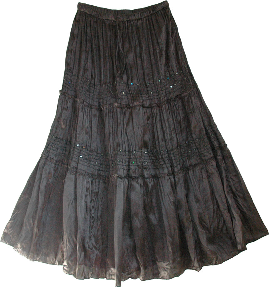 Sequined Black Satin Skirt