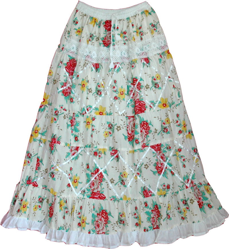 White Floral Peasant Skirt