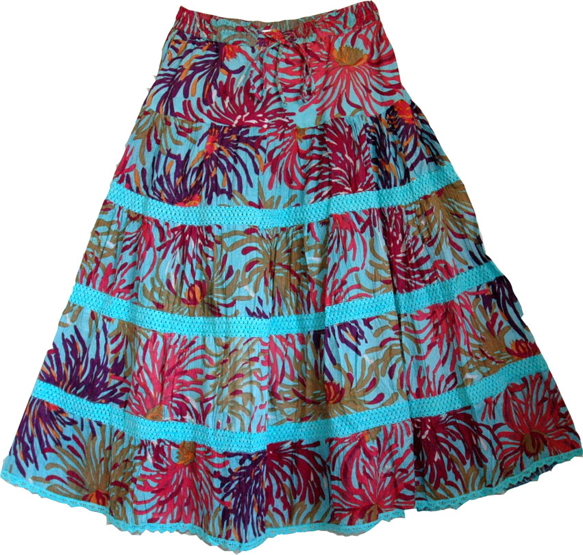 Fountain Blue Bloom Spring Skirt