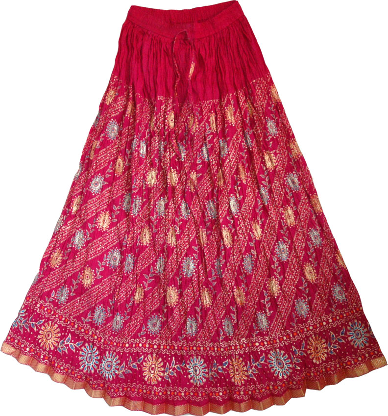 Sale:$9.99 Shiraz Festive Crinkle Cotton Long Skirt | Clearance | Pink ...