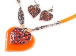 Orange Silver Filigree Heart Pendant Set