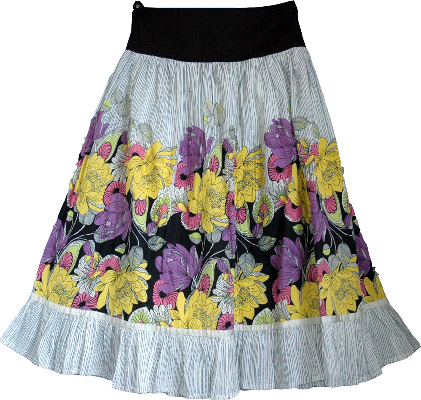 Floral Cotton Knee Length Skirt