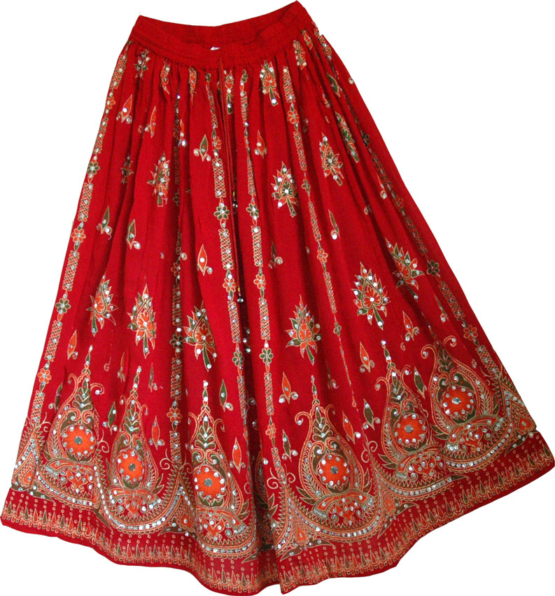 Milano Red Sequin Long Skirt