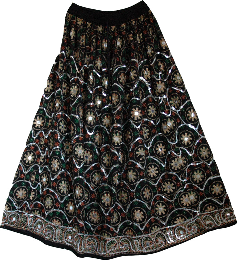 Long Black Sequin Evening Skirt