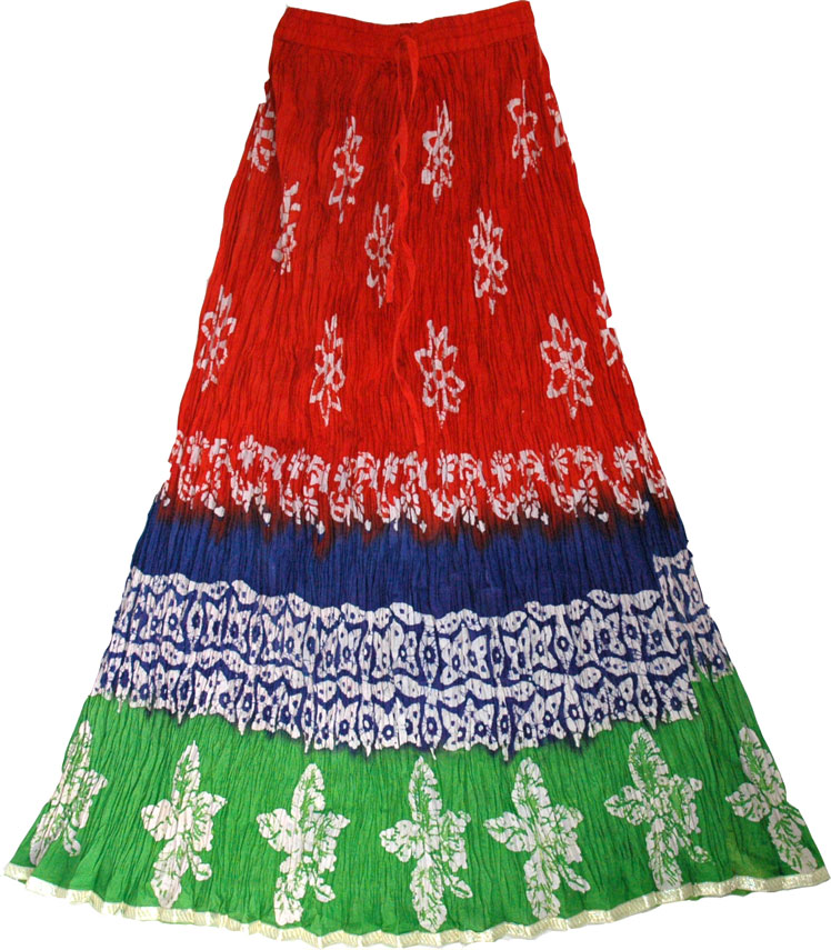 Batik Print  Cotton Red Skirt